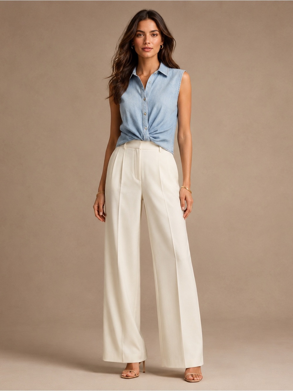 NWT Commense Sleeveless Twisted Collared Denim Shirt
